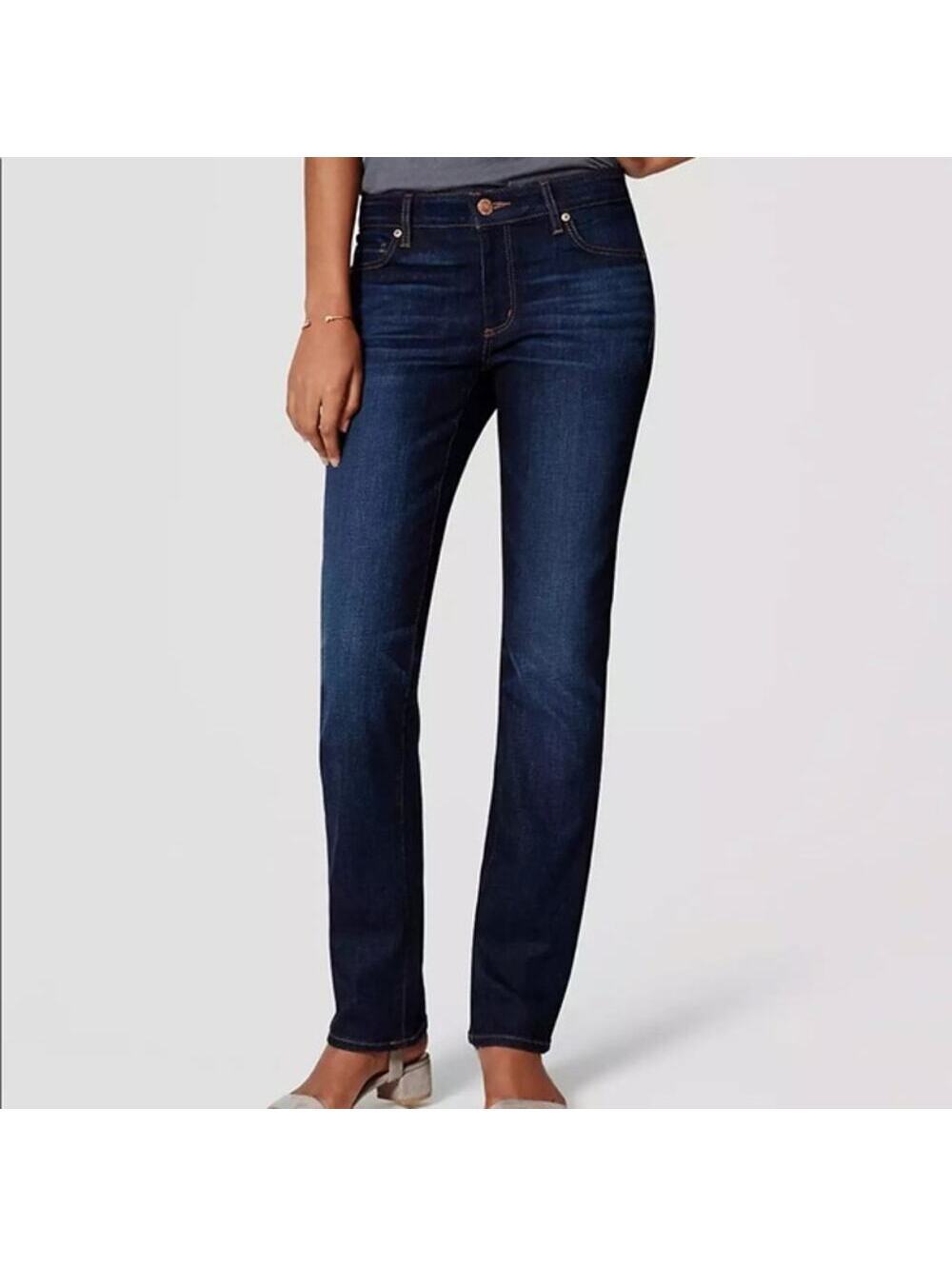 Loft EUC Women's Dark Wash Curvy Straight Leg Jeans Size 30/10